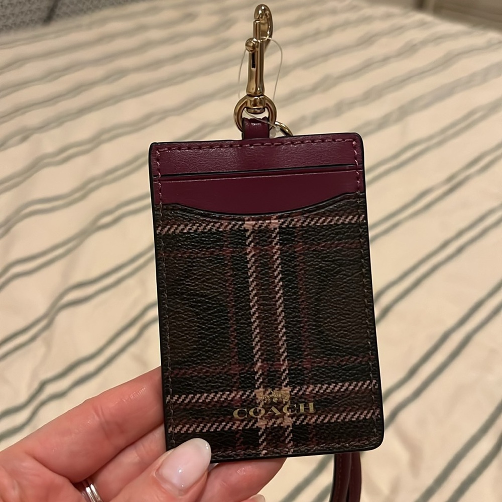 Coach Brown Plaid ID Lanyard